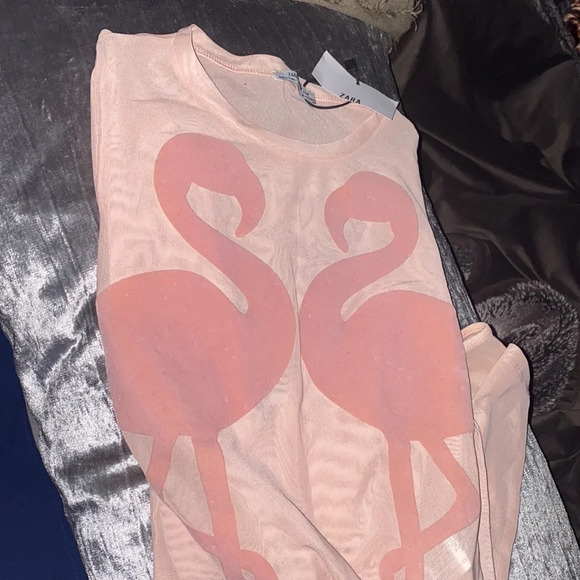 Zara Nude pink mesh flamingo detail bodysuit New Sz S - Picture 3 of 15